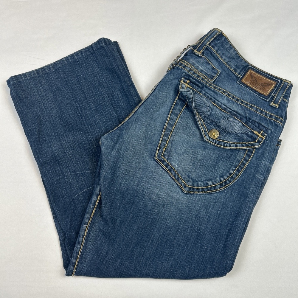 Robin's Jeans USA Denim Jeans Men's Sz 36x27 Heavy Stitching Flap Pocket Studded